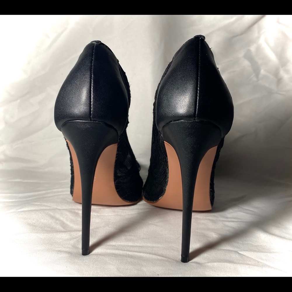 Guoar Pointed Toe Lace Black High Stiletto Heels
